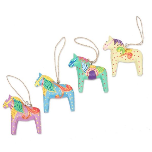 Alternate image for Set of 4 Hand-Carved Horse Christmas Ornaments from Bali Dala Holiday