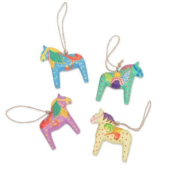 Alternate image for Set of 4 Hand-Carved Horse Christmas Ornaments from Bali Dala Holiday