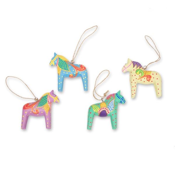 Alternate image for Set of 4 Hand-Carved Horse Christmas Ornaments from Bali Dala Holiday