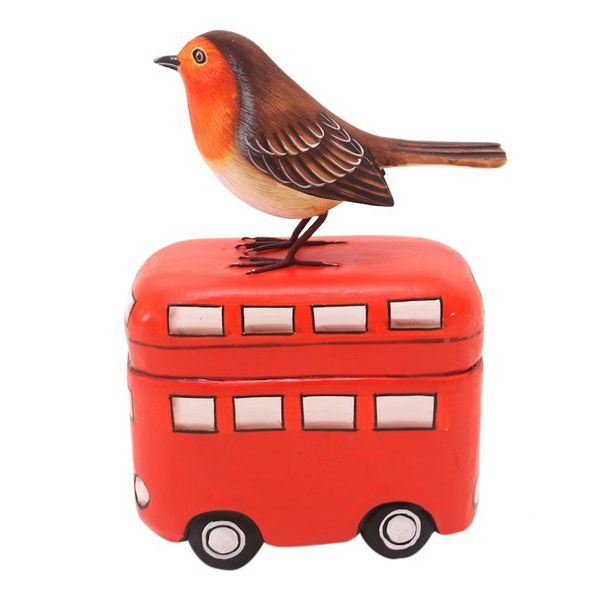 Alternate image for Handmade Suar Wood Bird Statuette with Bus Motif Sightseeing