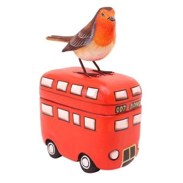 Alternate image for Handmade Suar Wood Bird Statuette with Bus Motif Sightseeing