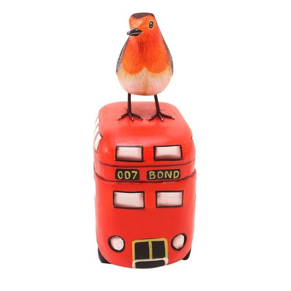 Alternate image for Handmade Suar Wood Bird Statuette with Bus Motif Sightseeing