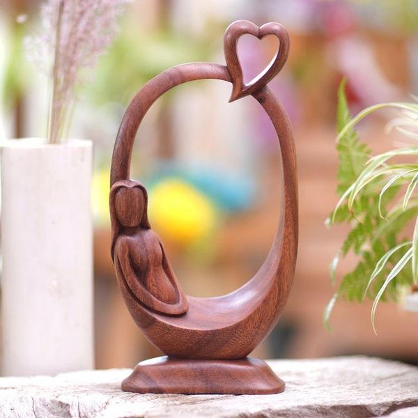 Alternate image for Suar Wood Statuette with Heart Motif Me Time