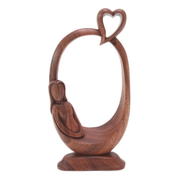 Alternate image for Suar Wood Statuette with Heart Motif Me Time