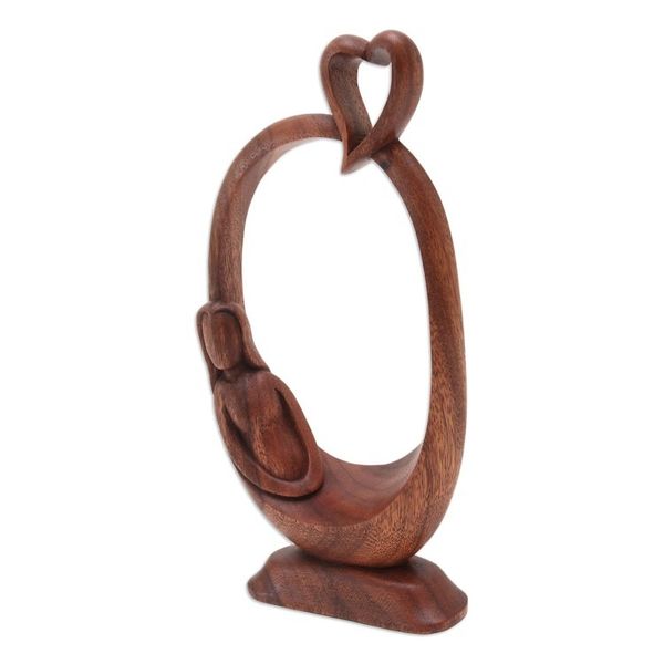 Alternate image for Suar Wood Statuette with Heart Motif Me Time