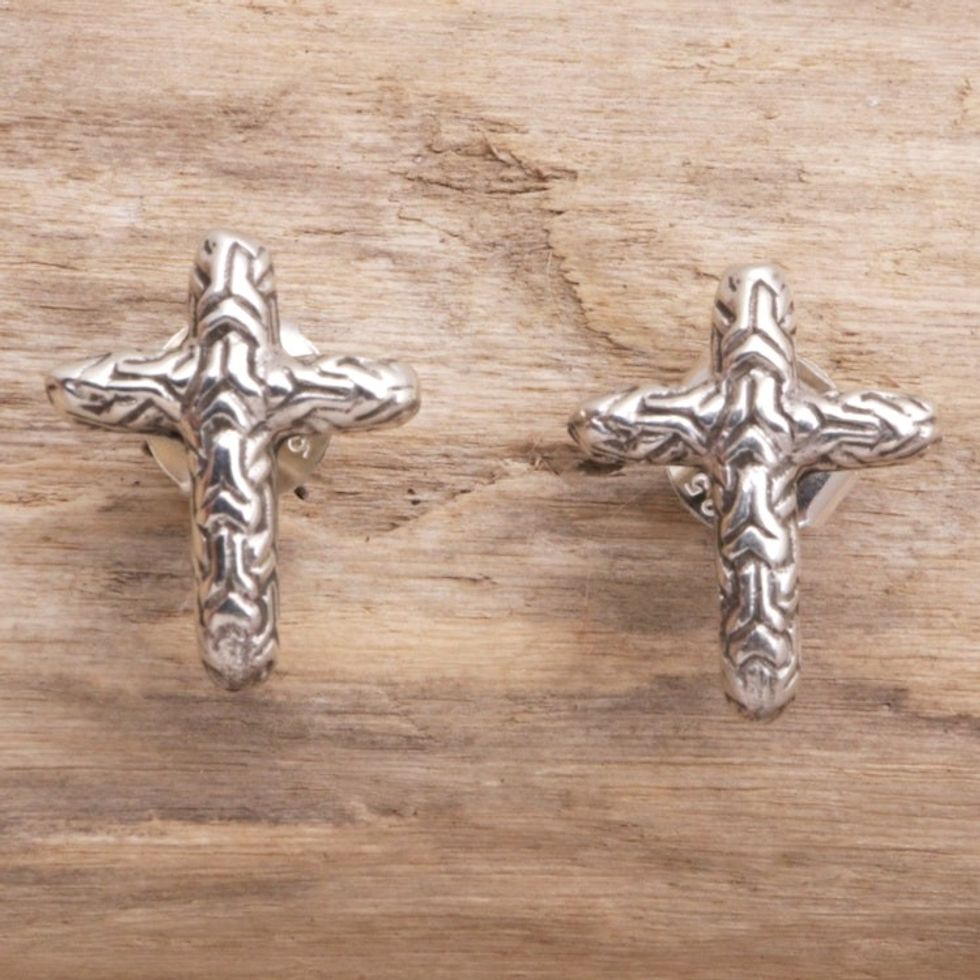 Balinese Handcrafted Cross Button Earrings 'Cross the Line'