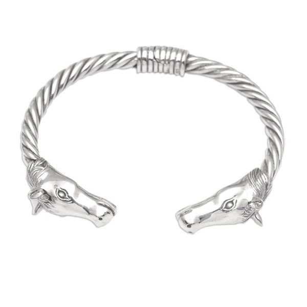Alternate image for Sterling Silver Twisted Cuff Bracelet with Horses Heads Horse Race