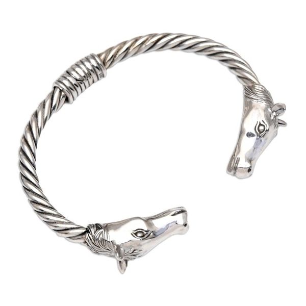 Alternate image for Sterling Silver Twisted Cuff Bracelet with Horses Heads Horse Race