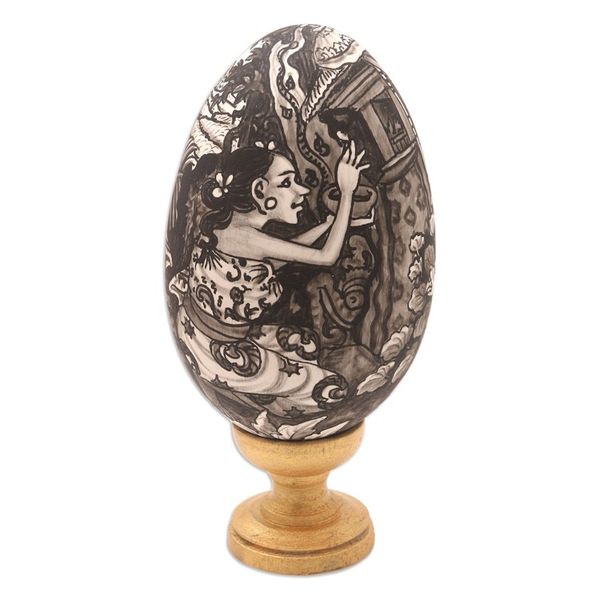 Alternate image for Hand-Painted Wood Egg Sculpture with Hindu Theme Praying Ladies