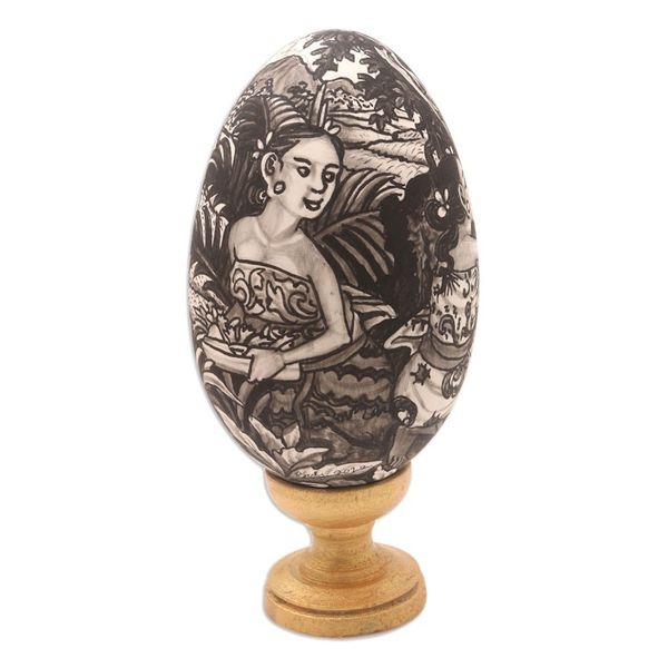 Alternate image for Hand-Painted Wood Egg Sculpture with Hindu Theme Praying Ladies