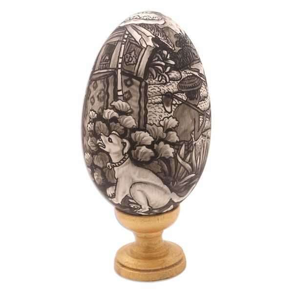 Alternate image for Hand-Painted Wood Egg Sculpture with Hindu Theme Praying Ladies