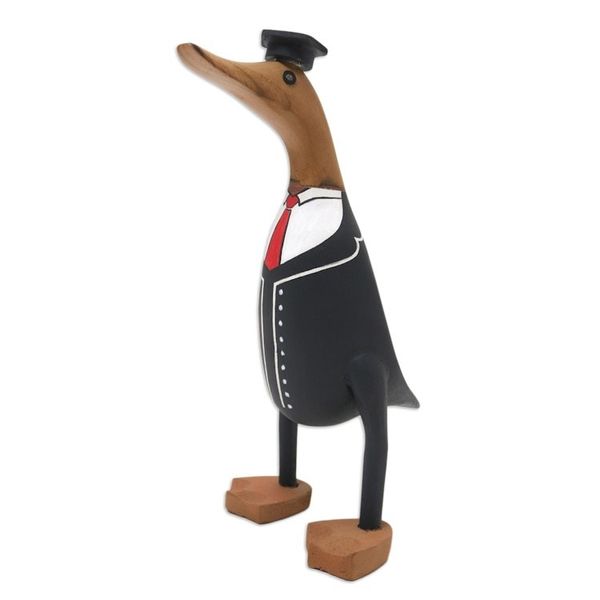 Alternate image for Hand-Crafted Bamboo Root and Teak Wood Student Duck Figurine Fresh Out of Ivy League