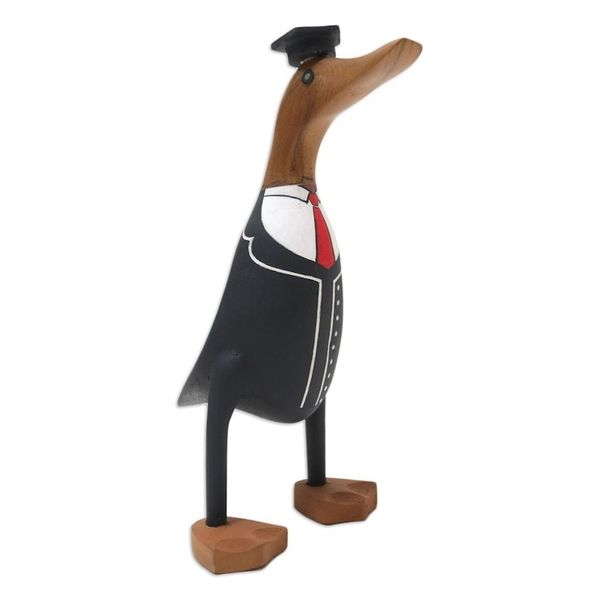 Alternate image for Hand-Crafted Bamboo Root and Teak Wood Student Duck Figurine Fresh Out of Ivy League