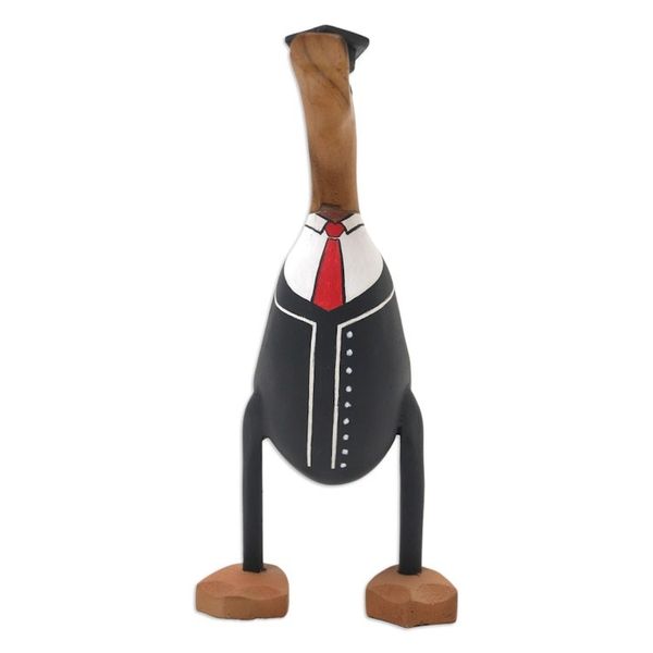 Alternate image for Hand-Crafted Bamboo Root and Teak Wood Student Duck Figurine Fresh Out of Ivy League