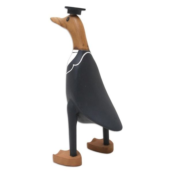 Alternate image for Hand-Crafted Bamboo Root and Teak Wood Student Duck Figurine Fresh Out of Ivy League
