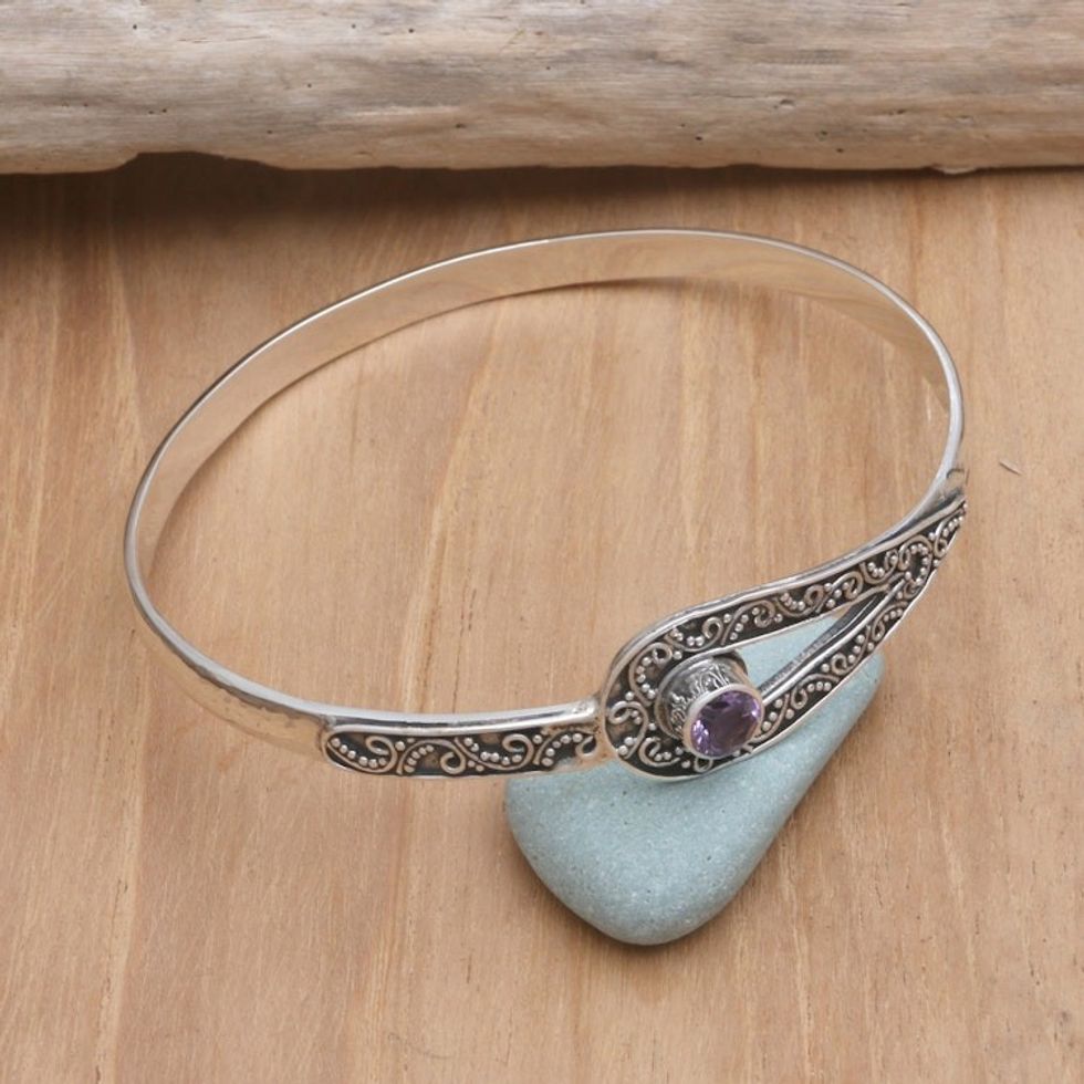 Amethyst and Sterling Silver Bangle Bracelet 'Magic Word'