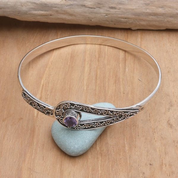 Alternate image for Amethyst and Sterling Silver Bangle Bracelet Magic Word