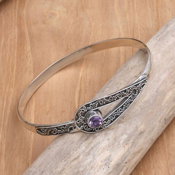 Alternate image for Amethyst and Sterling Silver Bangle Bracelet Magic Word