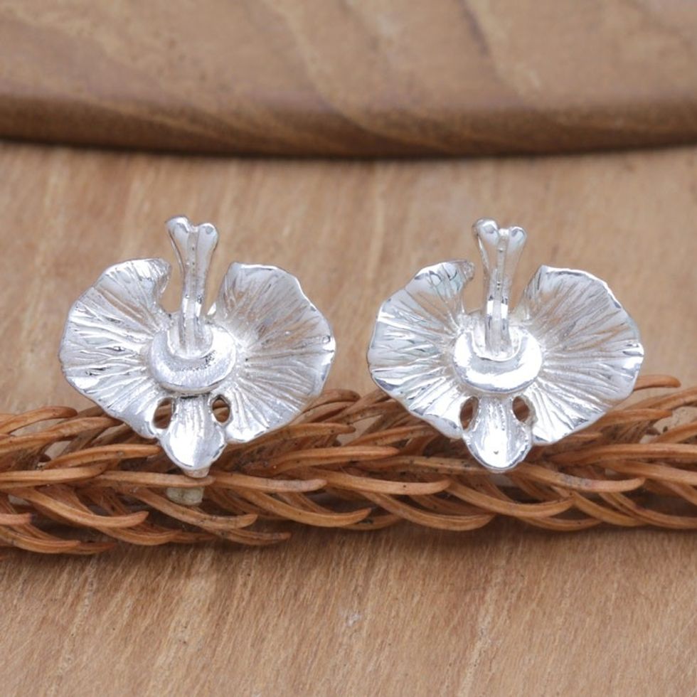Balinese Orchid Sterling Silver Fashion Stud Earrings 'Simply Orchids'