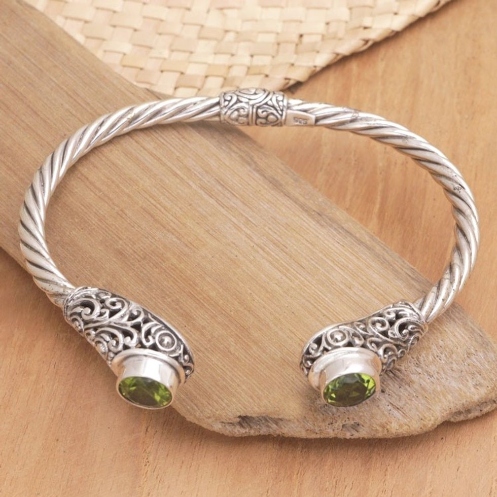 Peridot Sterling Silver Cuff Bracelet from Bali 'Green Royal Seal'