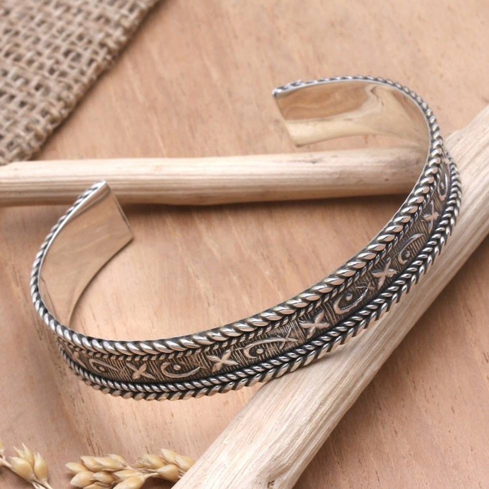 Hand Crafted Sterling Silver Cuff Bracelet 'Goodbye and Good Luck'