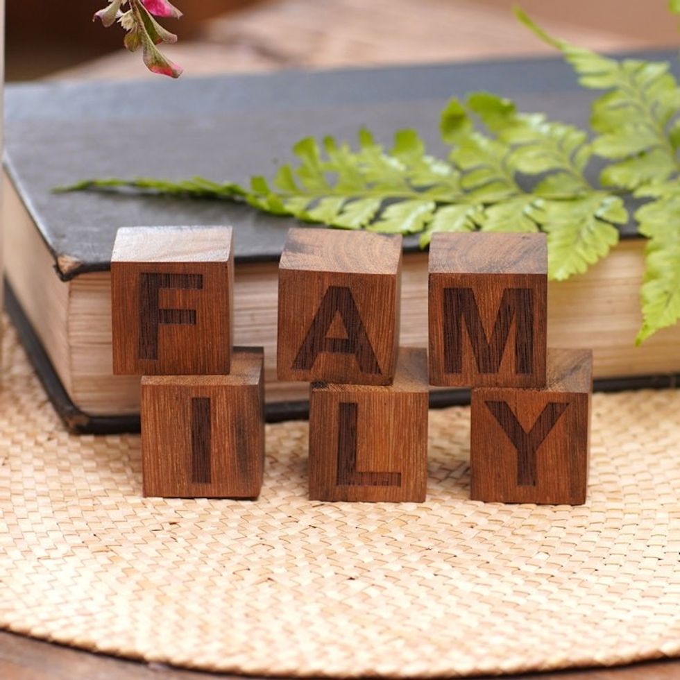 Hand Crafted Ironwood Letter Blocks from Bali 6 Pieces 'Loving Family'