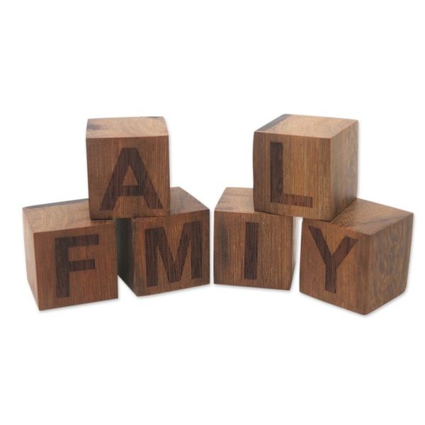 Alternate image for Hand Crafted Ironwood Letter Blocks from Bali 6 Pieces Loving Family