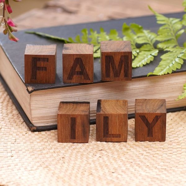 Alternate image for Hand Crafted Ironwood Letter Blocks from Bali 6 Pieces Loving Family