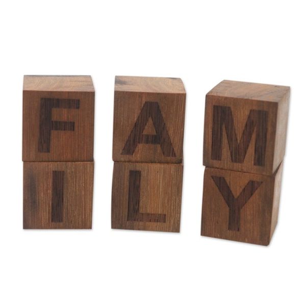 Alternate image for Hand Crafted Ironwood Letter Blocks from Bali 6 Pieces Loving Family