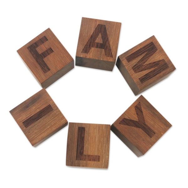 Alternate image for Hand Crafted Ironwood Letter Blocks from Bali 6 Pieces Loving Family