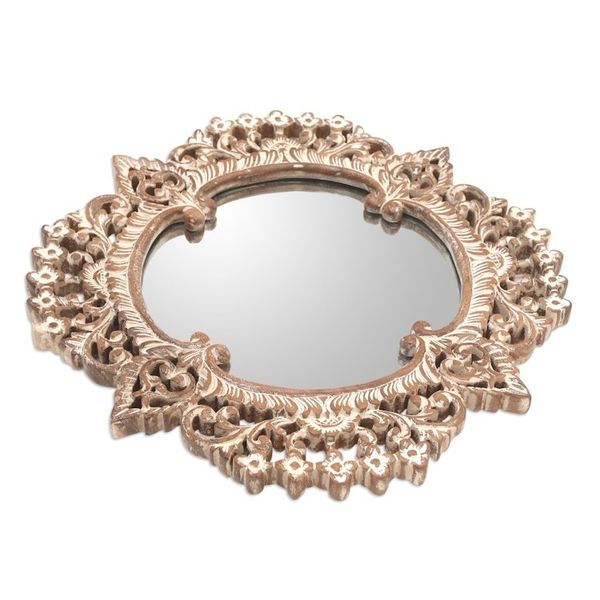 Alternate image for Hand-Carved Wood Floral Wall Mirror from Bali Blooming Flourish