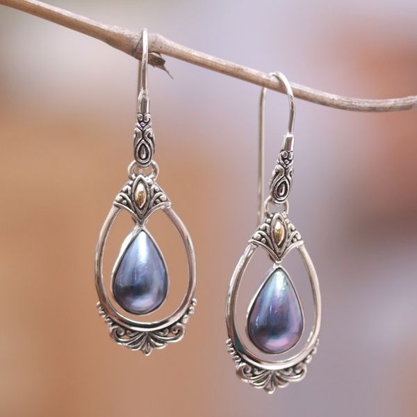 Alternate image for 18k Gold-Accented Dangle Earrings with Blue Pearls Blue Victoriana