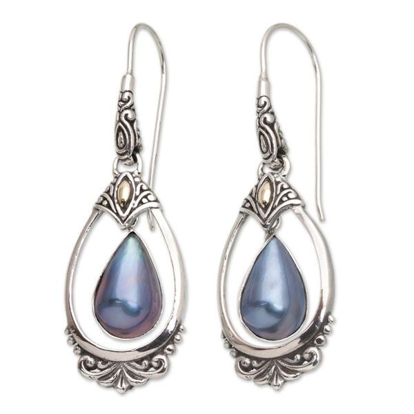 Alternate image for 18k Gold-Accented Dangle Earrings with Blue Pearls Blue Victoriana