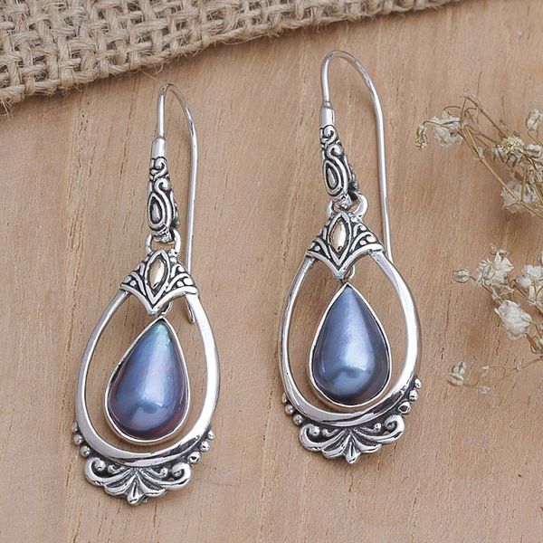 Alternate image for 18k Gold-Accented Dangle Earrings with Blue Pearls Blue Victoriana