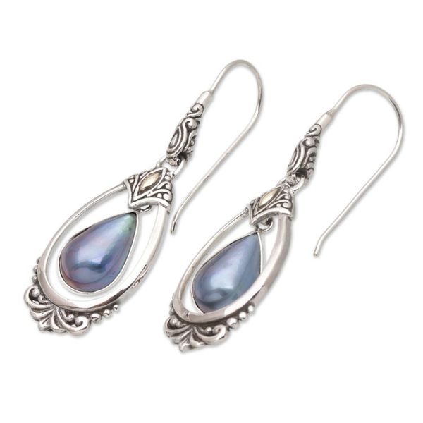 Alternate image for 18k Gold-Accented Dangle Earrings with Blue Pearls Blue Victoriana