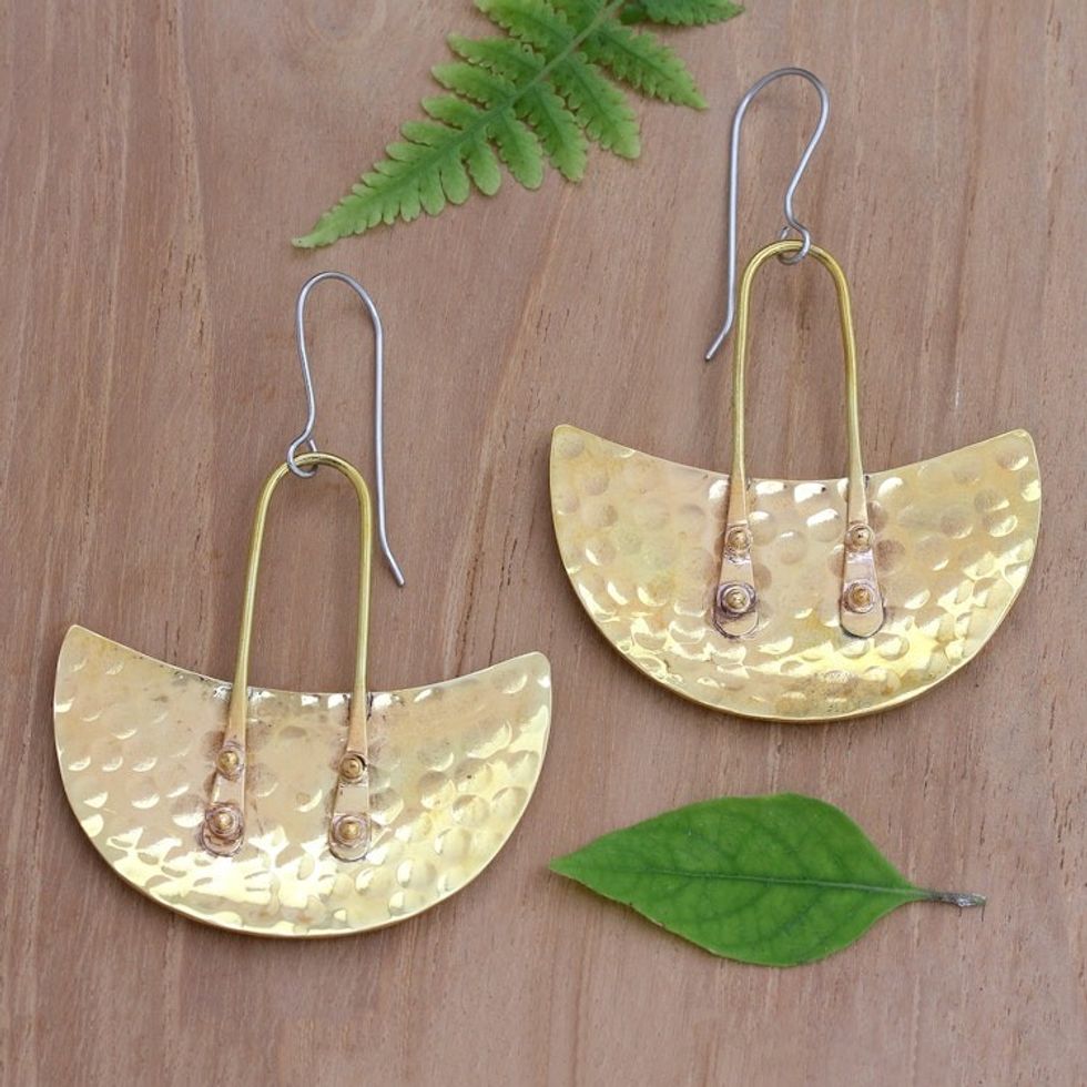 Hand Crafted Brass Dangle Earrings from Bali 'Bright Memory'