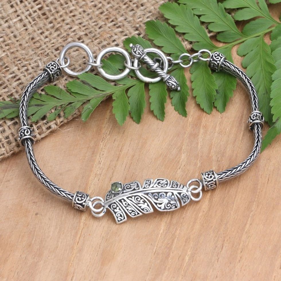 Peridot and Sterling Silver Bracelet with Leaf Motif 'Color of Spring'