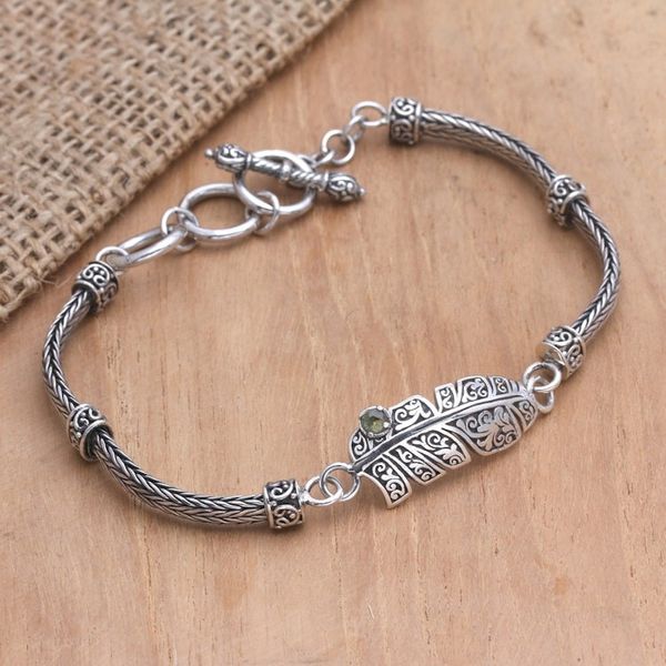 Alternate image for Peridot and Sterling Silver Bracelet with Leaf Motif Color of Spring