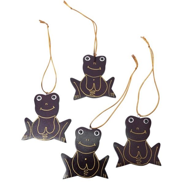 Alternate image for Set of 4 Handmade Mahogany Wood Frog Ornaments from Bali Merry Frogs