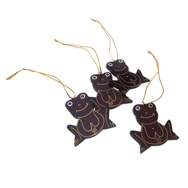 Alternate image for Set of 4 Handmade Mahogany Wood Frog Ornaments from Bali Merry Frogs