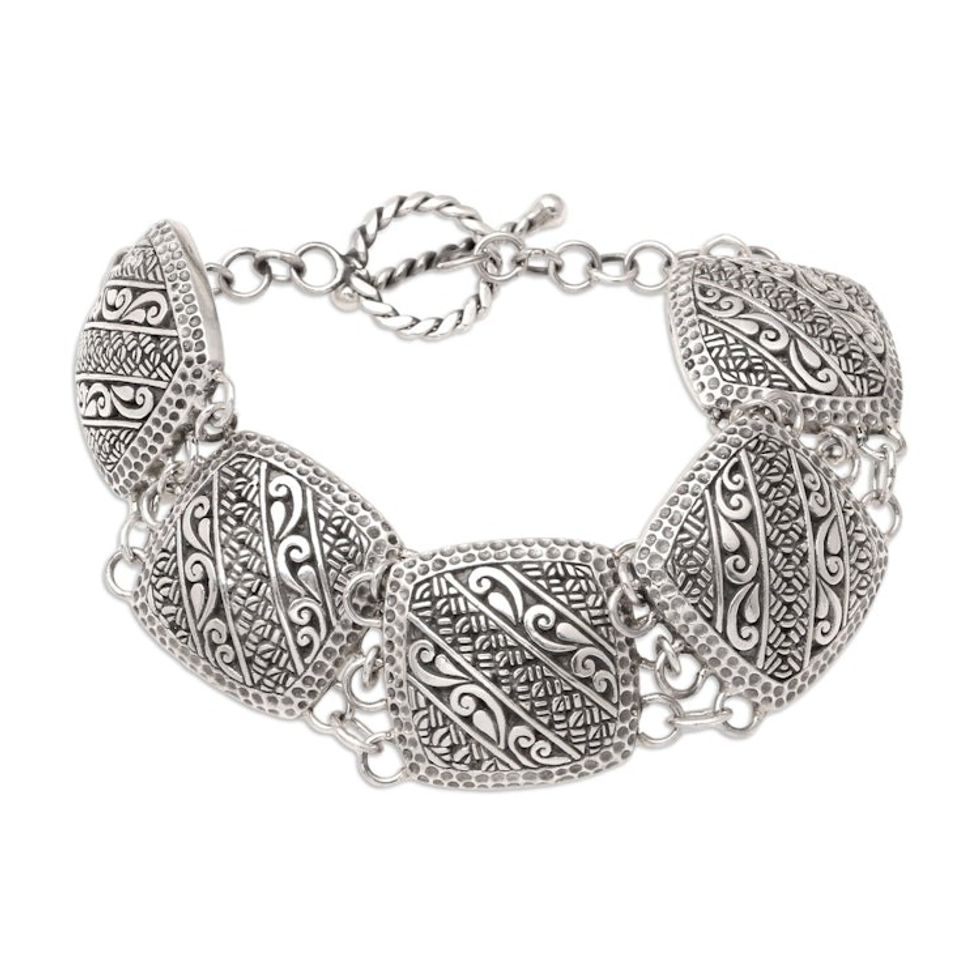 Handcrafted Sterling Silver Link Bracelet from Java 'Let's Be Friends'