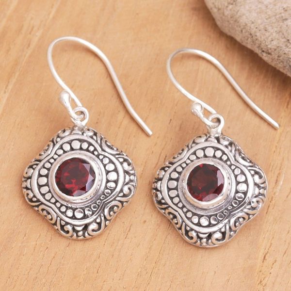 Alternate image for Balinese Sterling Silver Dangle Earrings with Garnet Stones Red Lovely Touch