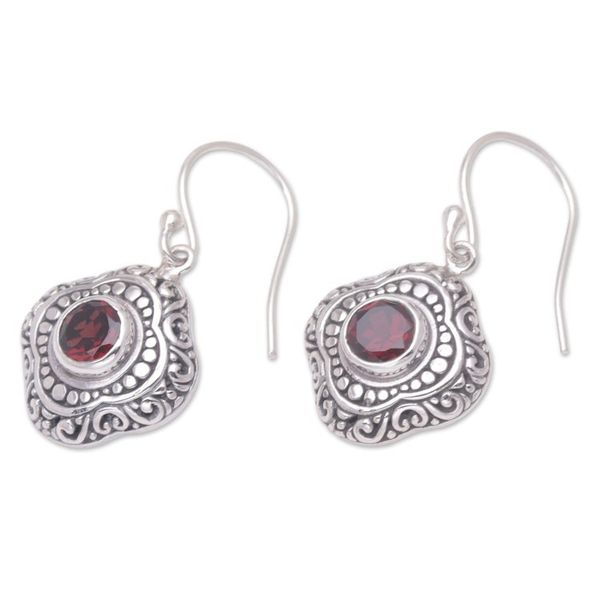 Alternate image for Balinese Sterling Silver Dangle Earrings with Garnet Stones Red Lovely Touch