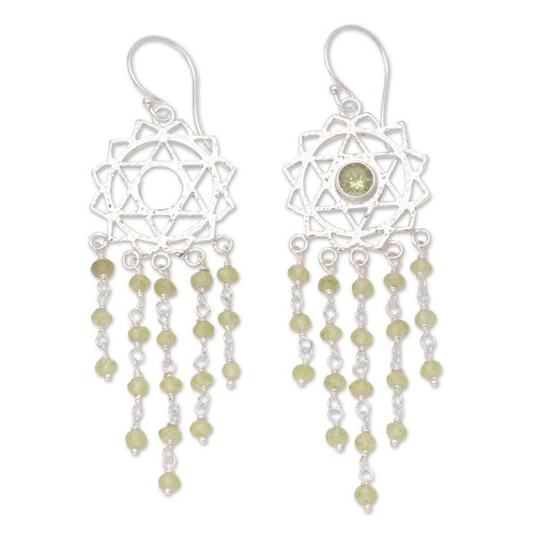 Alternate image for Handmade Sterling Silver and Peridot Dangle Earrings Renewed Heart