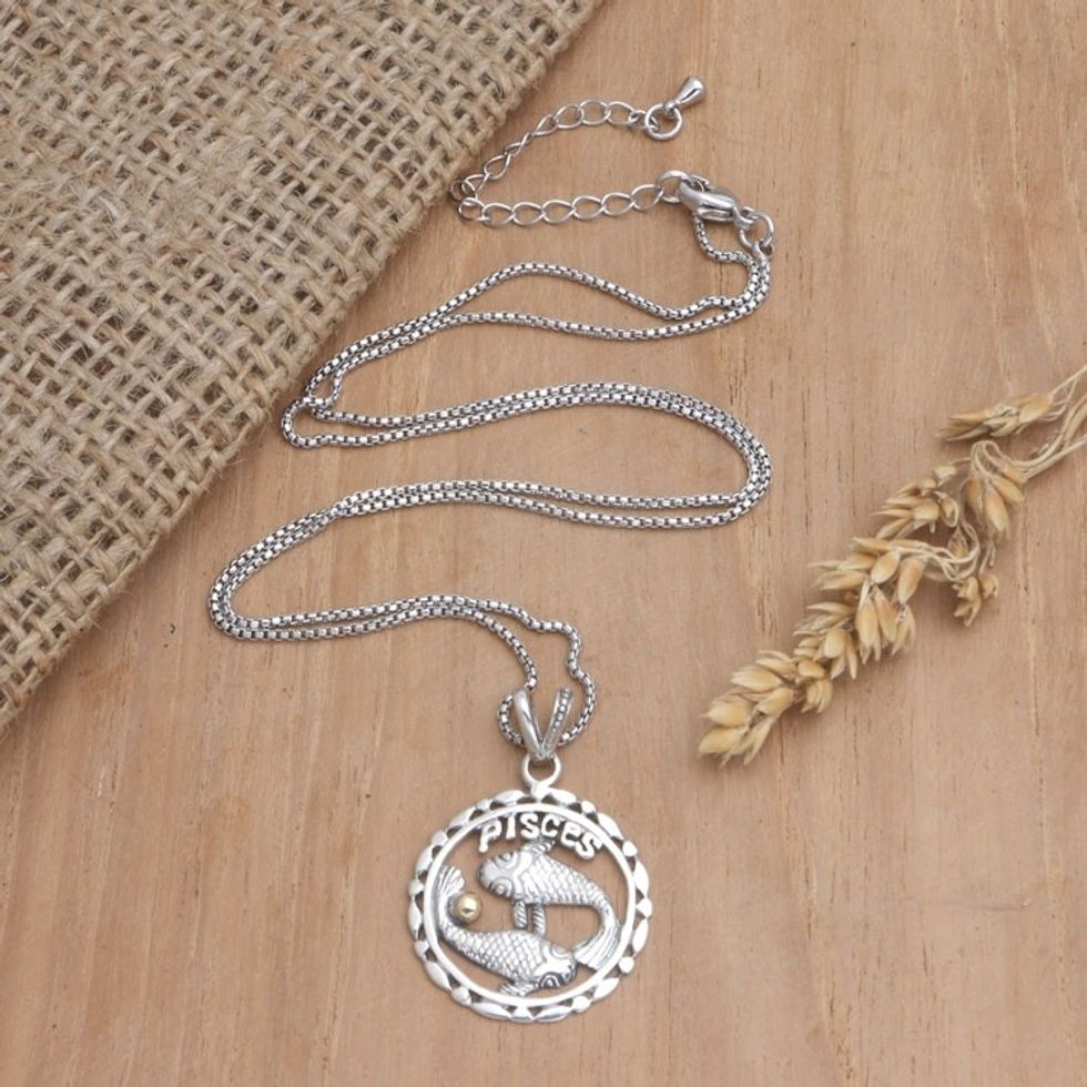 18k Gold-Accented Pisces Pendant Necklace from Bali 'Sparkling Pisces'