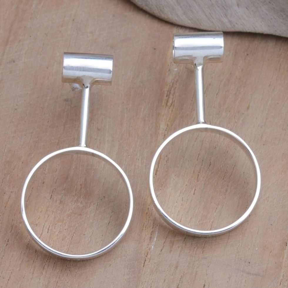 Modern Sterling Silver Drop Earrings in a High Polish Finish 'Feminine Shapes'