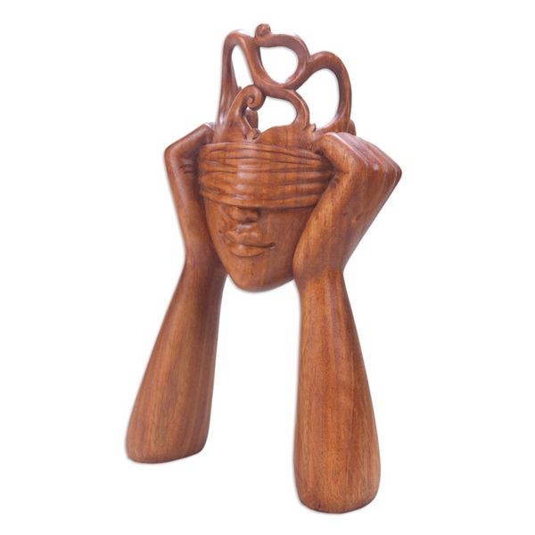 Alternate image for Artisan Crafted Suar Wood Statuette from Bali Surprising You