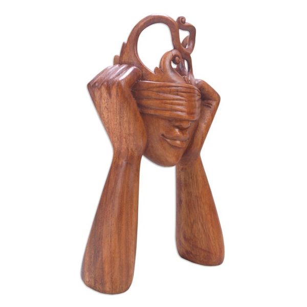 Alternate image for Artisan Crafted Suar Wood Statuette from Bali Surprising You