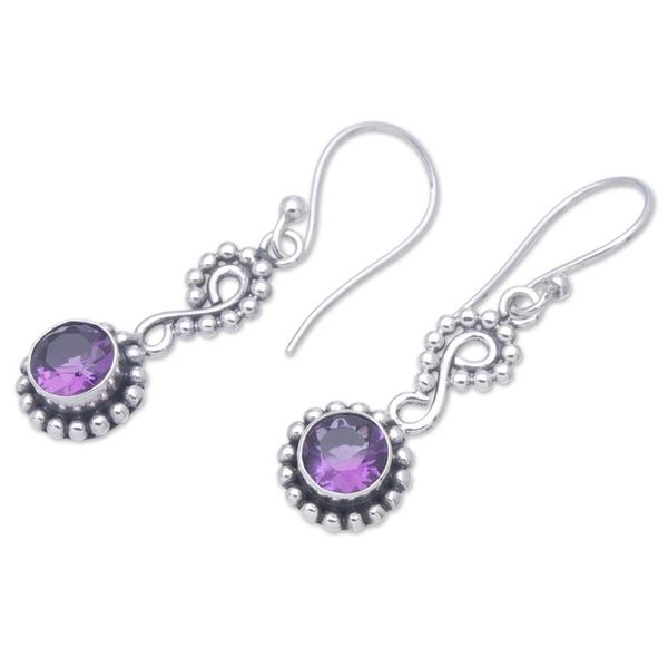 Alternate image for Sterling Silver Dangle Earrings with Faceted Amethyst Stones Purple Eyes