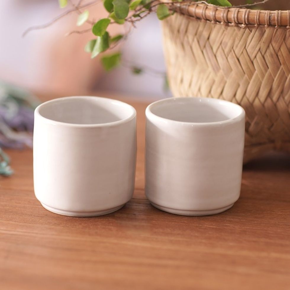Pair of Ceramic Tea Cups Handcrafted in Bali 'Pure Calm'